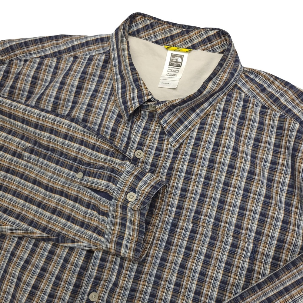 The North Face Mens XL Gray Beige Plaid Button Down Shirt Long Sleeve Cotton‎
